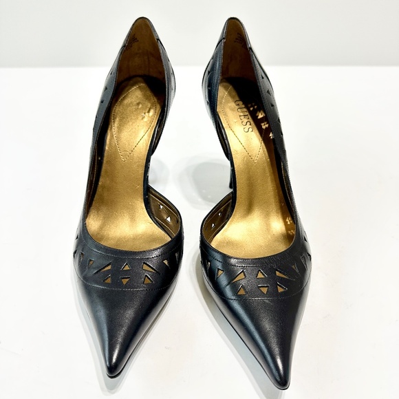 GUESS Black Leather Cutout Stiletto Heels Women’s Size 8.5 Pointed Toe - Picture 5 of 14